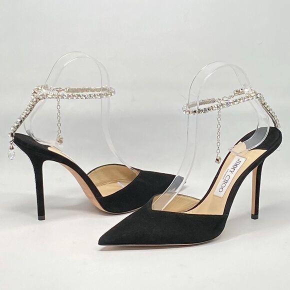 Jimmy Choo Black Suede Pumps with Crystal Embellishment size 38.5 - Picture 11 of 16